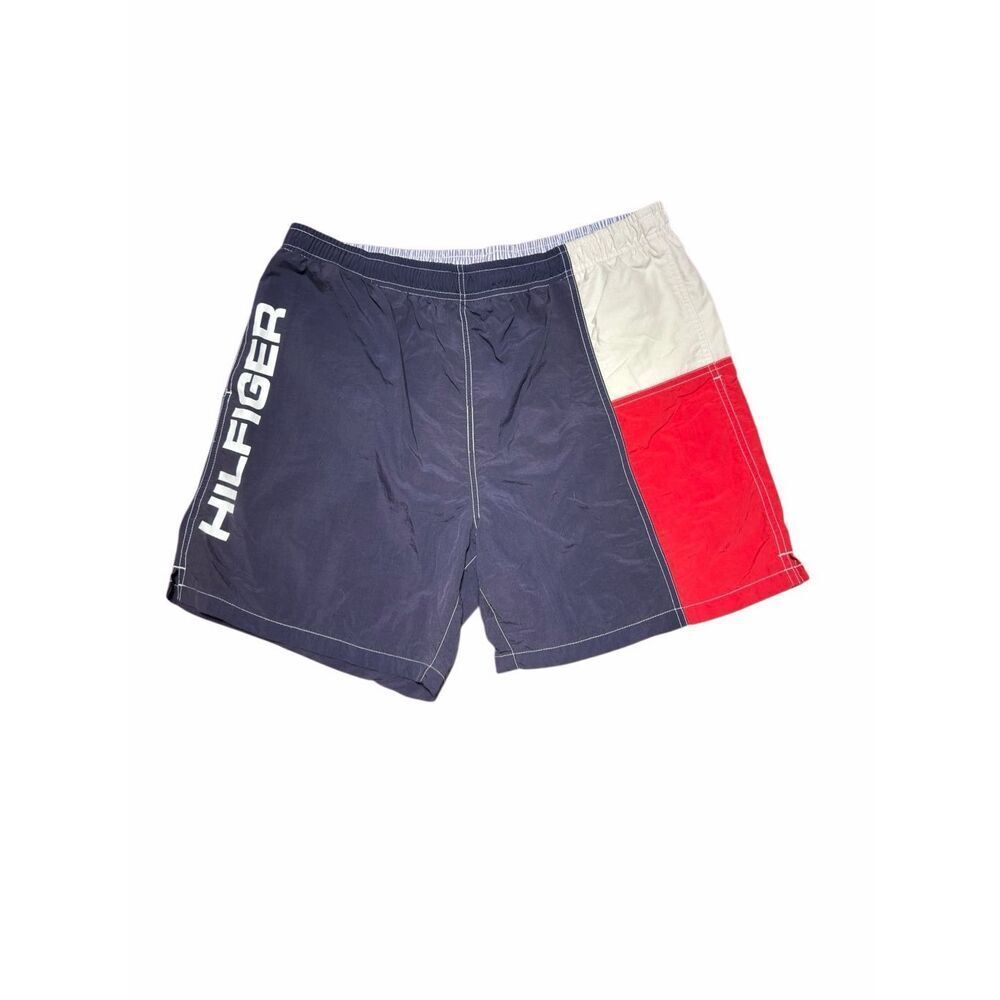 Vintage Tommy Hilfiger Swim Trunks Mens Large USA Navy Blue Drawstring 90s